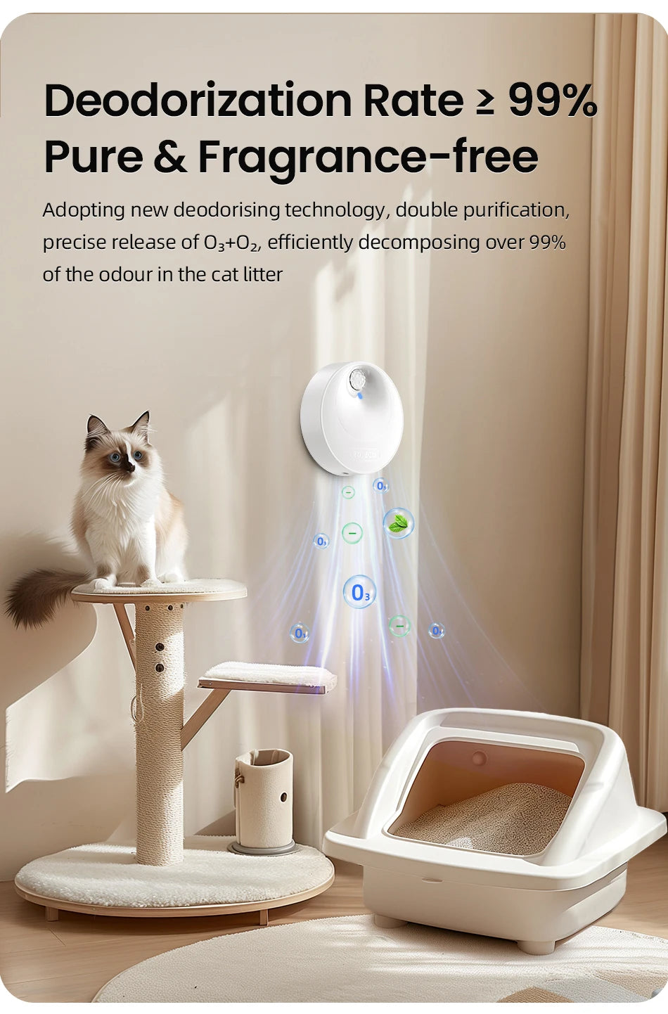 ROJECO Smart Cat Litter Box Deodorizer
