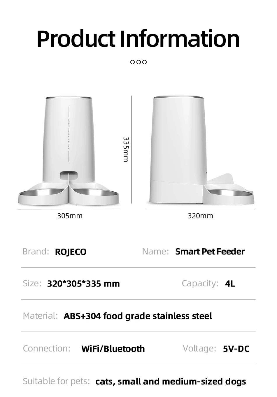 ROJECO Smart Auto Pet Feeder 4L
