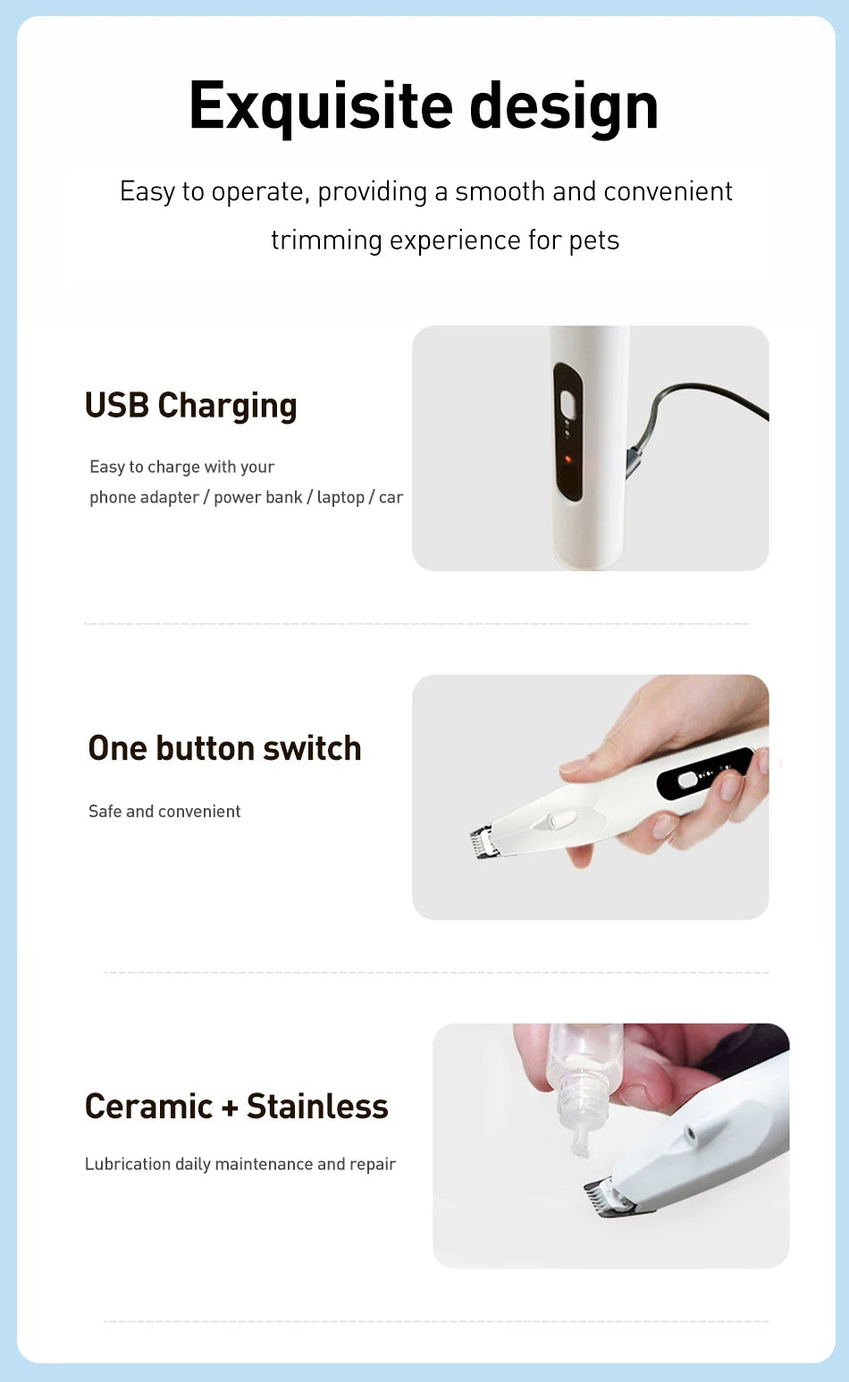 ROJECO 3-in-1 Pet Hair Trimmer LED