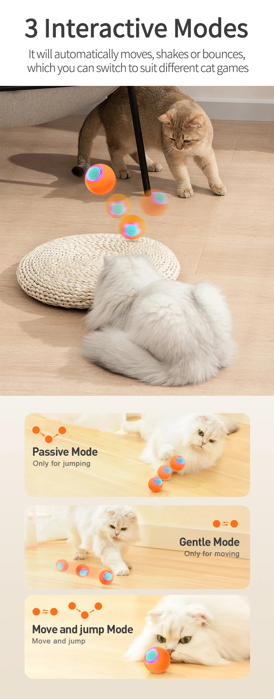 ROJECO 360 Auto-Rolling Pet Ball Toy