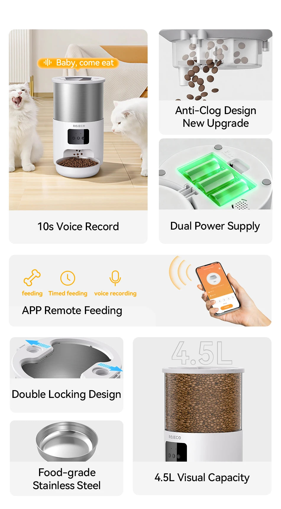 ROJECO 4.5L Smart Pet Feeder WiFi