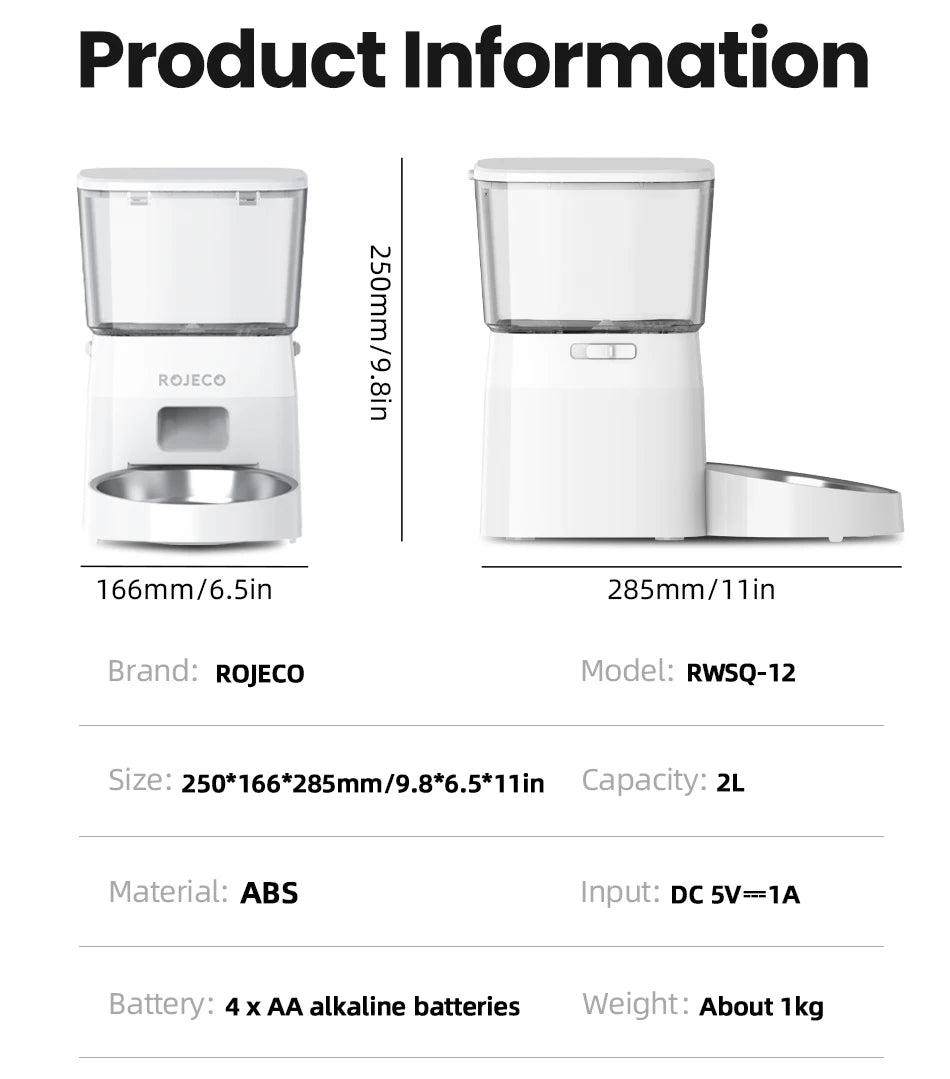 ROJECO Smart Automatic Pet Food Dispenser