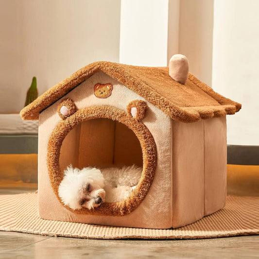 Enclosed Pet Cave House Faux Fur Washable