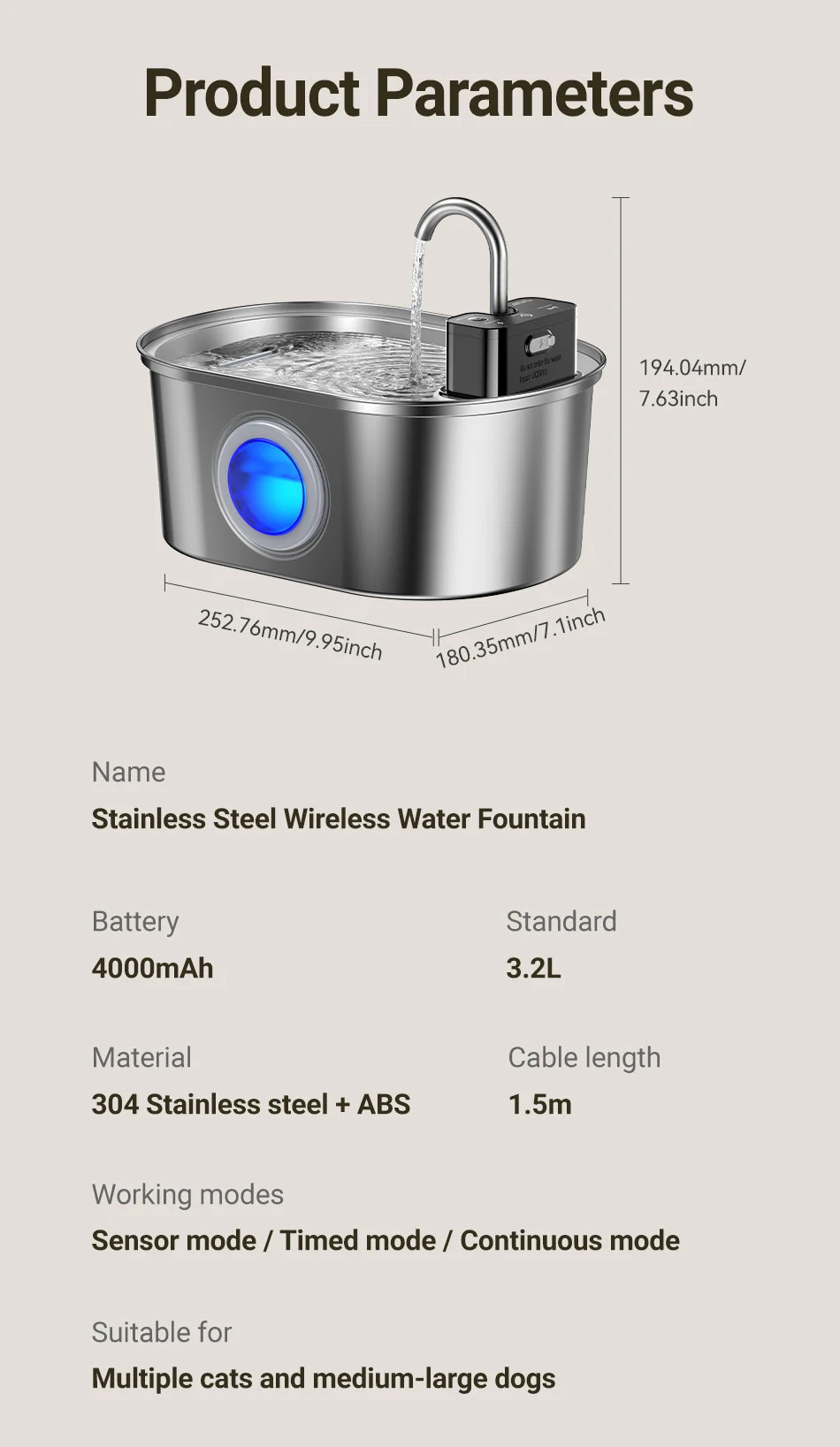 ROJECO Smart Pet Water Fountain 3.2L