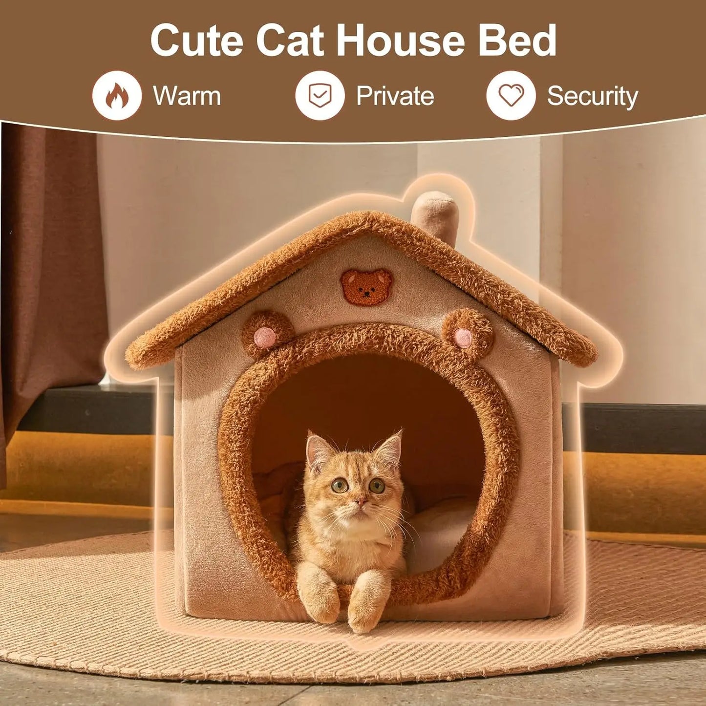 Enclosed Pet Cave House Faux Fur Washable