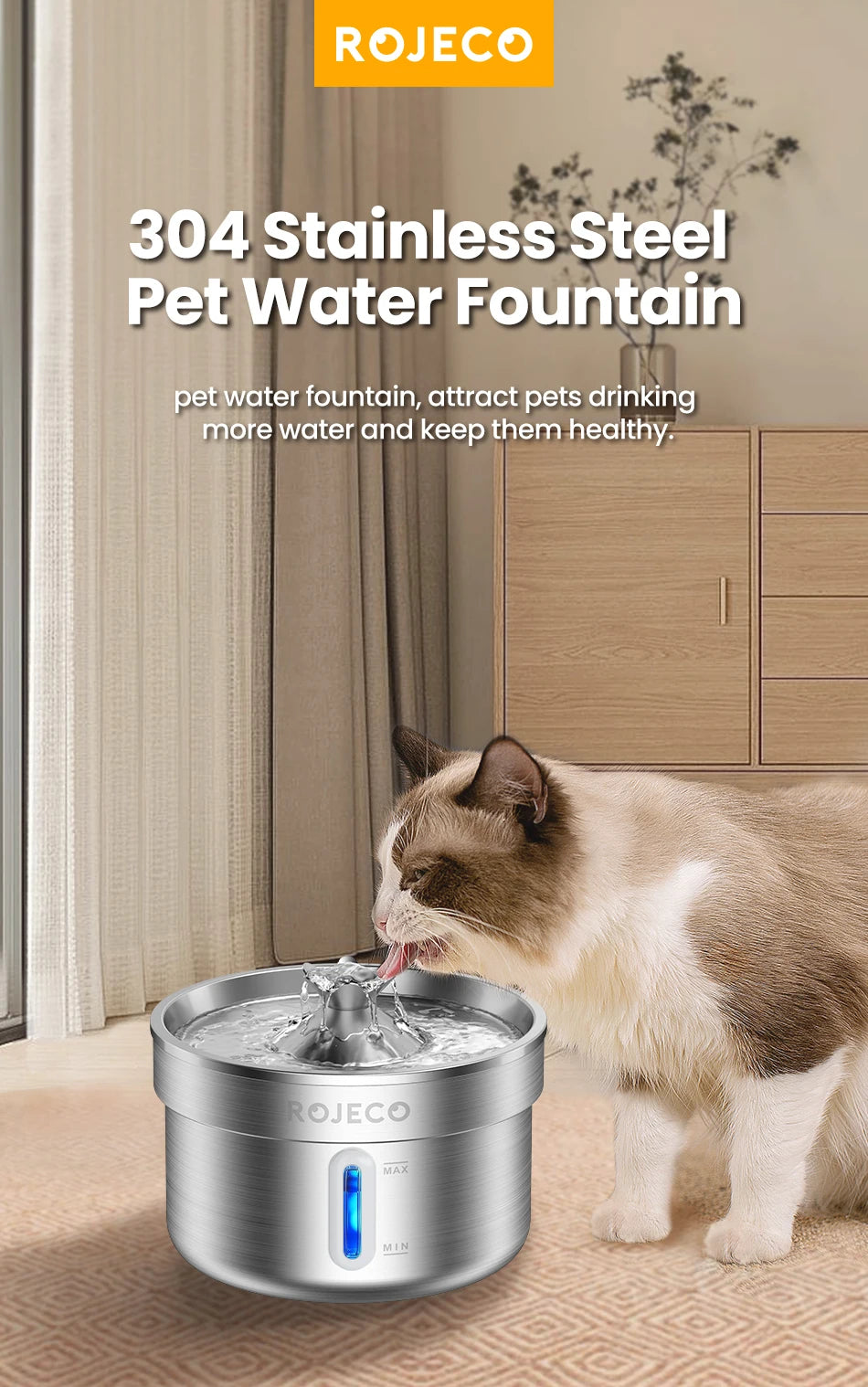ROJECO Stainless Steel Pet Fountain