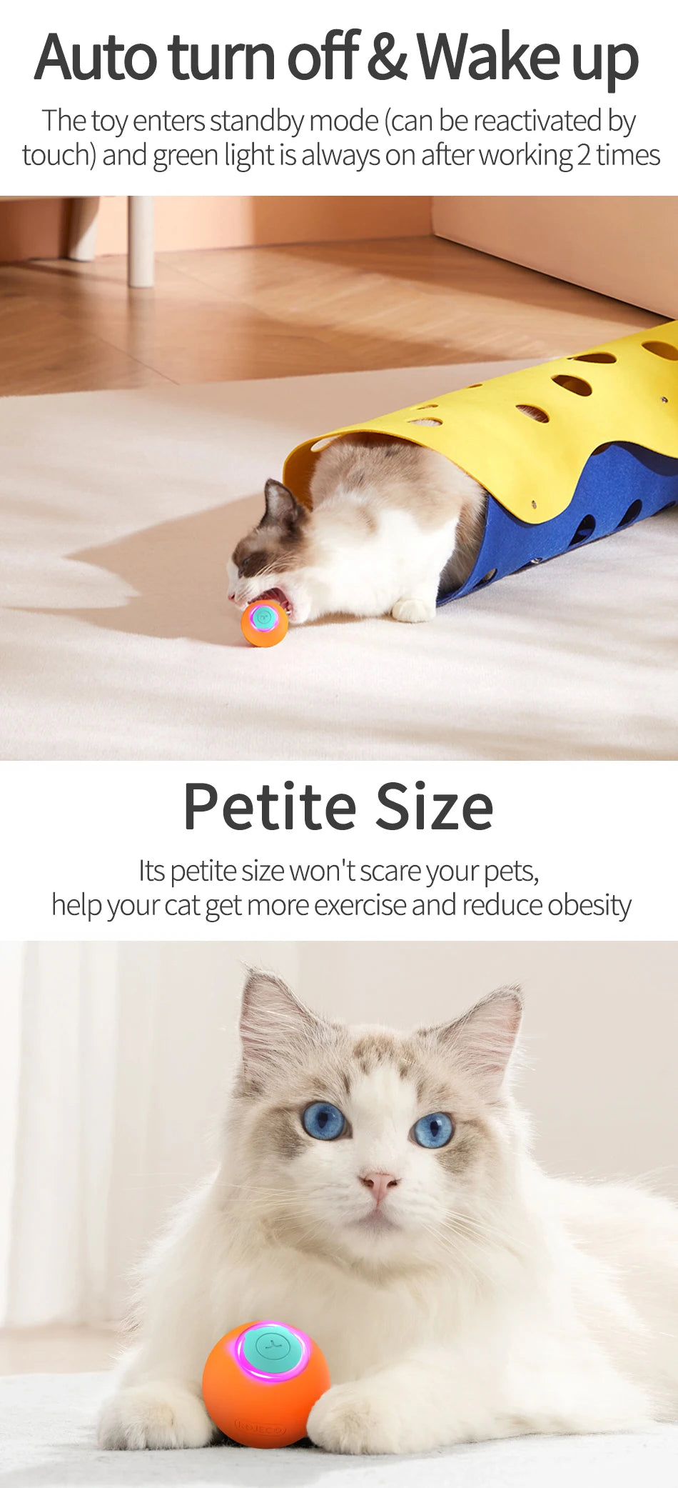 ROJECO 360 Auto-Rolling Pet Ball Toy