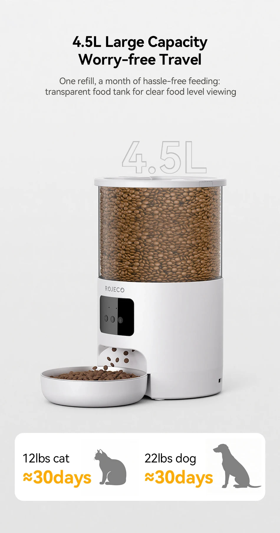 ROJECO 4.5L Smart Pet Feeder WiFi
