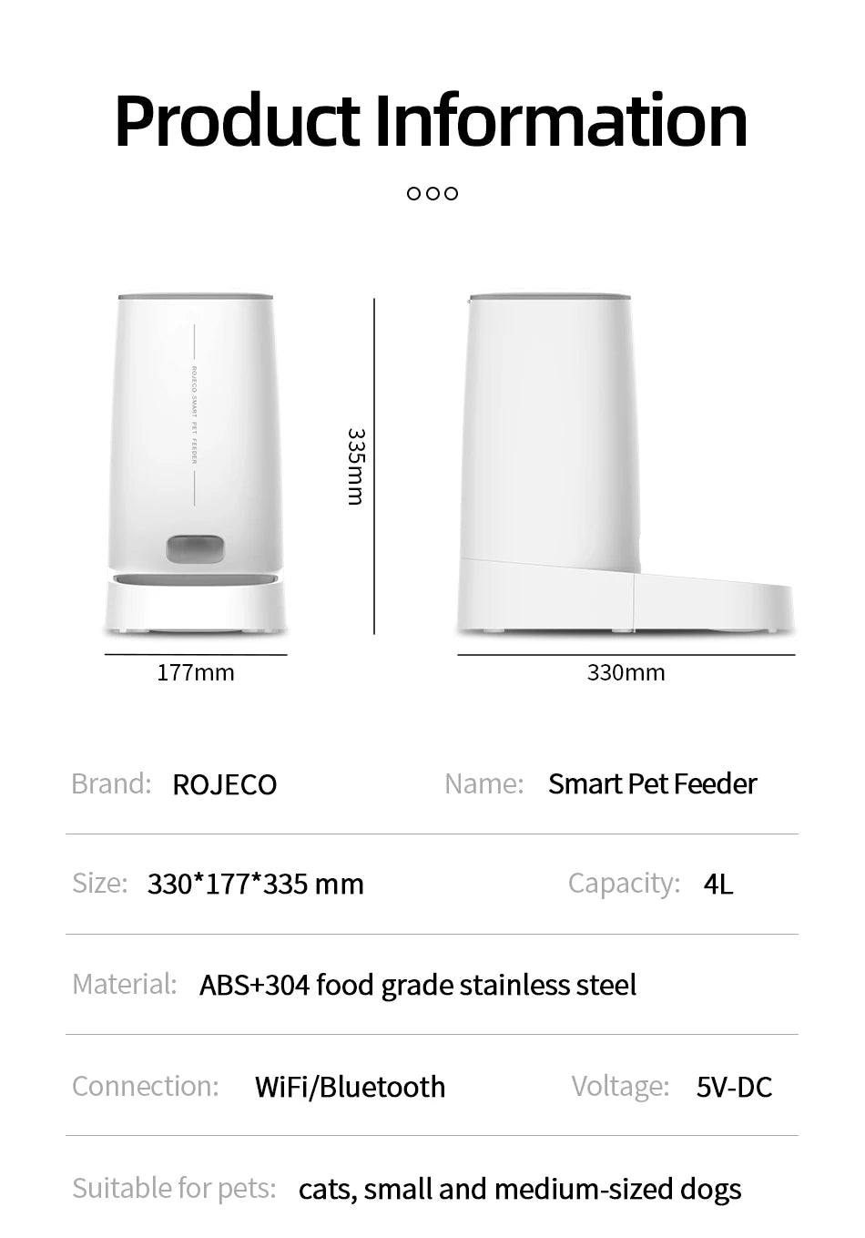 ROJECO Smart Auto Pet Feeder 4L