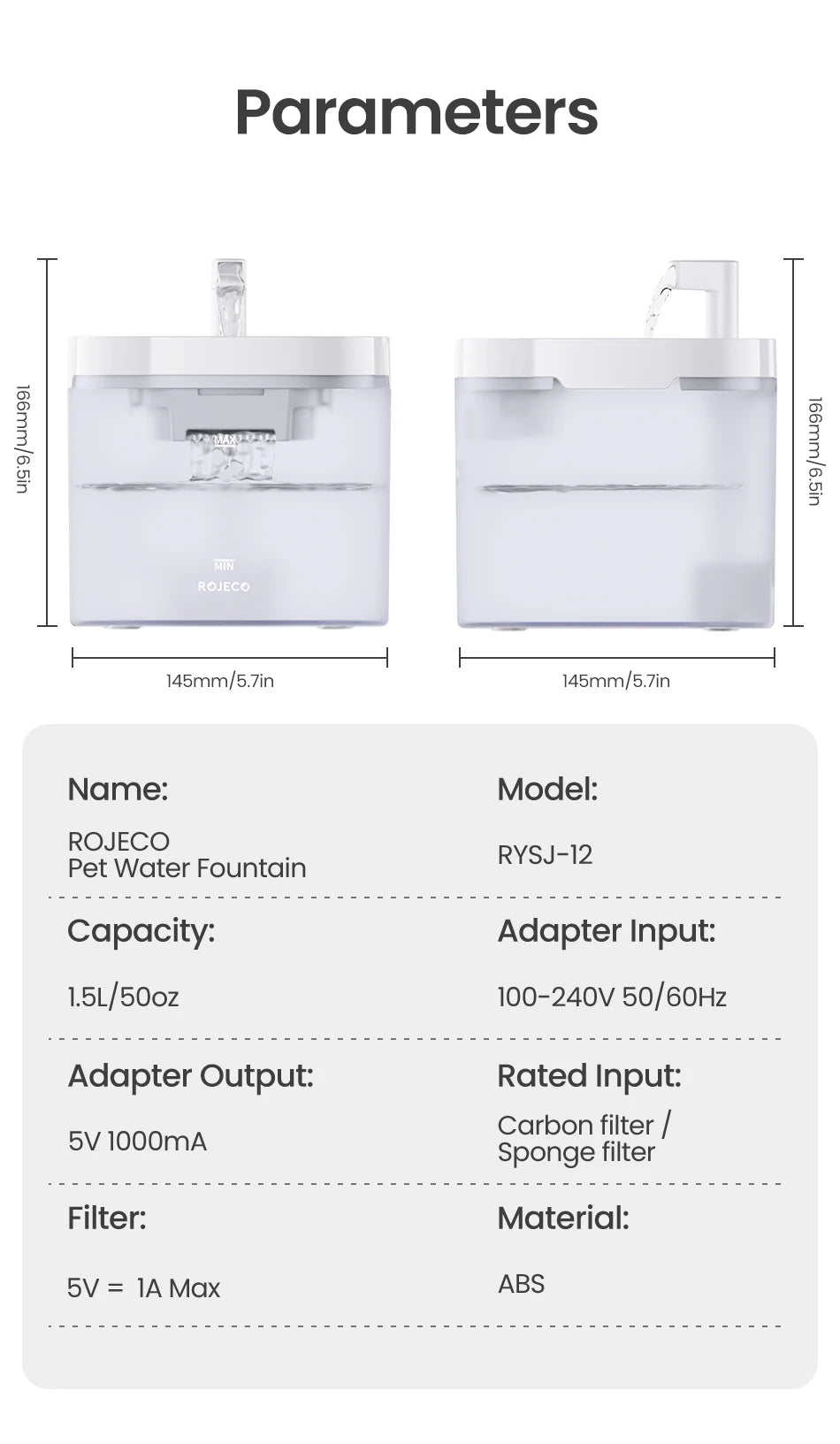 ROJECO Pet Water Fountain with Filter