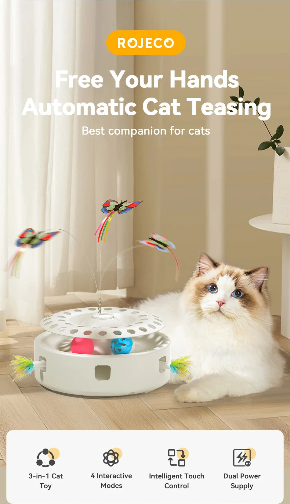 ROJECO 3-in-1 Interactive Cat Toy Set