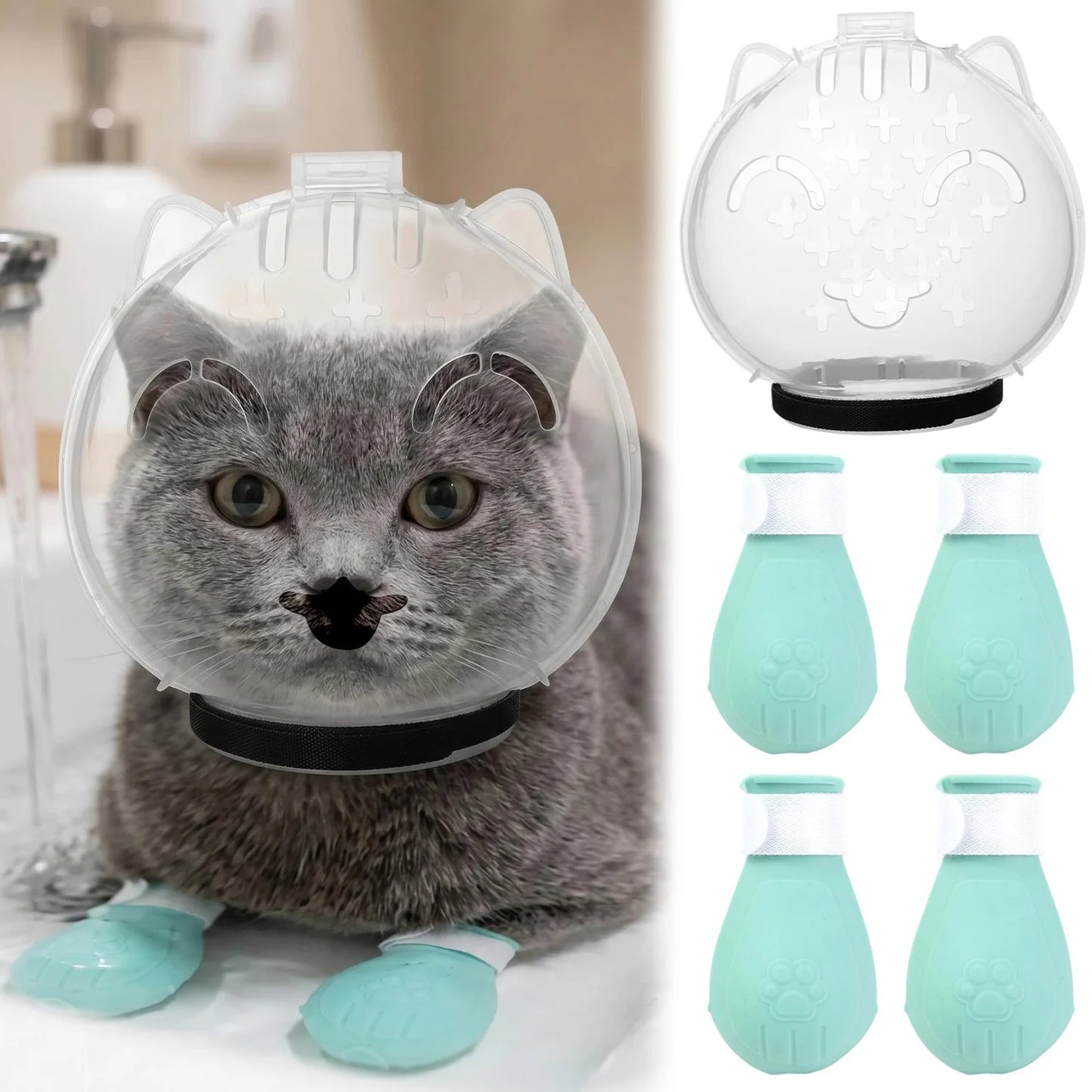 Cat Grooming Helmet & Paw Covers