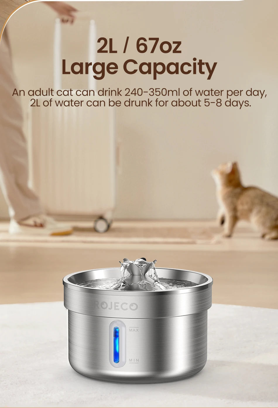 ROJECO Stainless Steel Pet Fountain