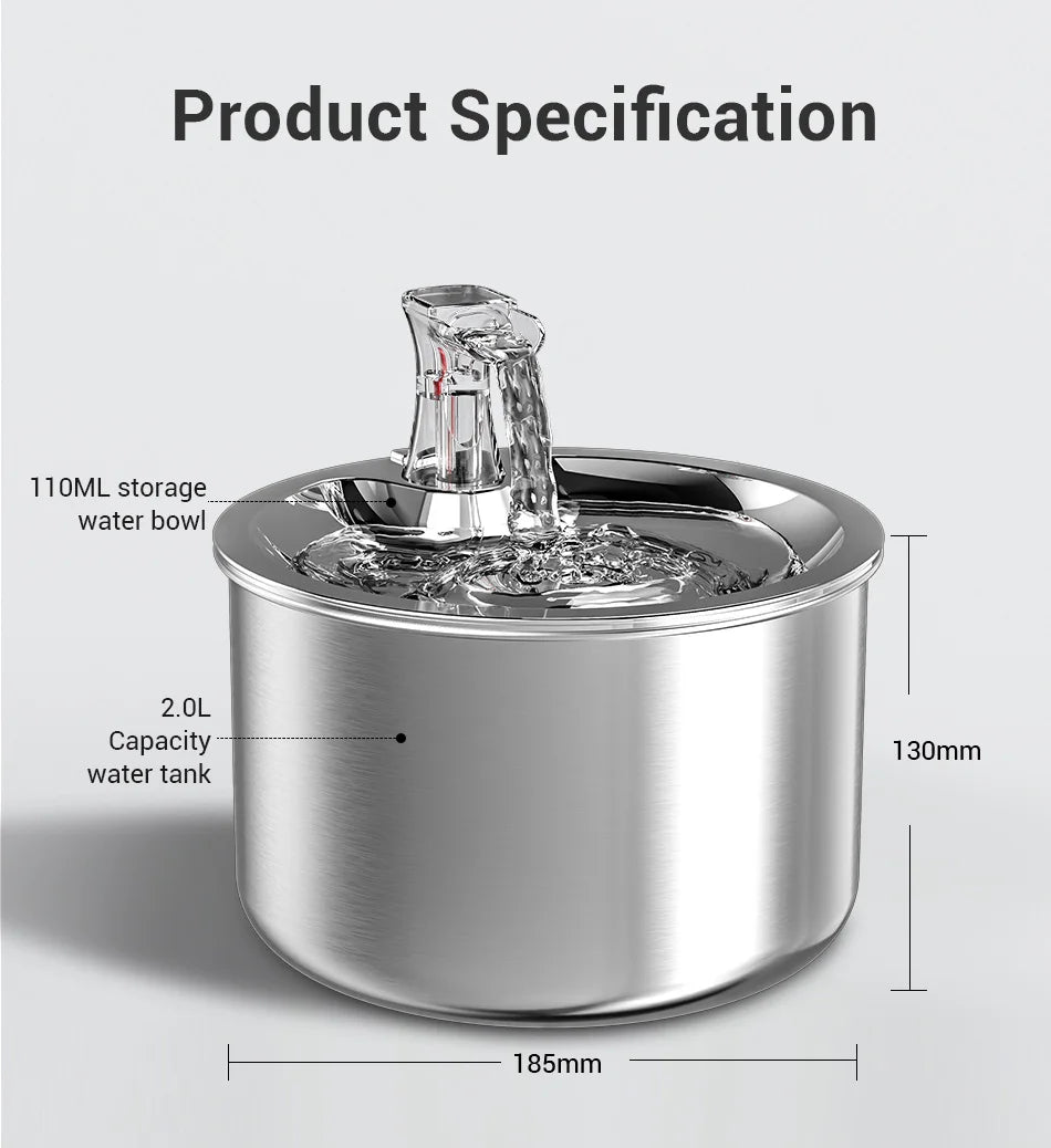 ROJECO 2L Stainless Pet Water Fountain