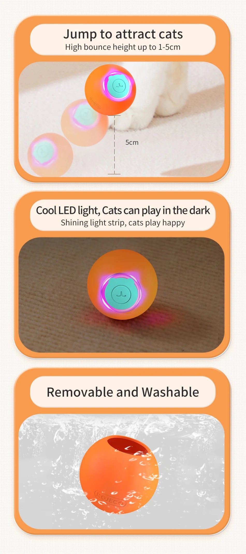 ROJECO 360 Auto-Rolling Pet Ball Toy
