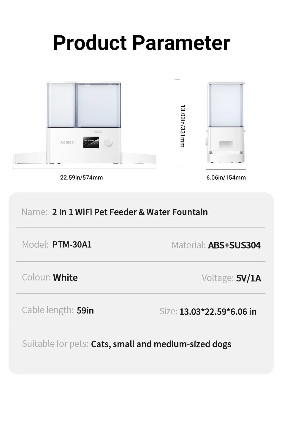ROJECO WiFi Smart Feeder & Fountain