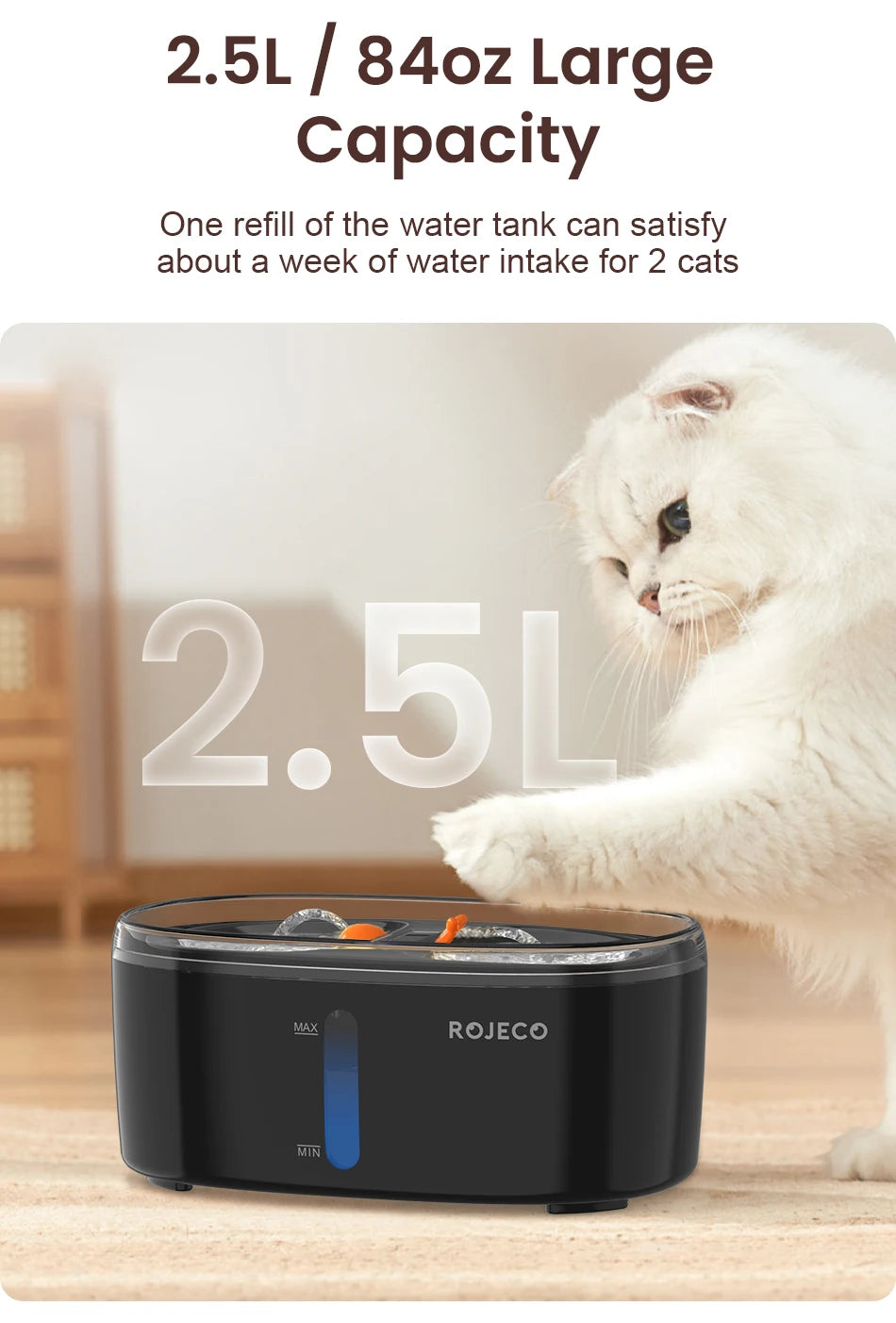 ROJECO Automatic Pet Water Fountain 2.5L