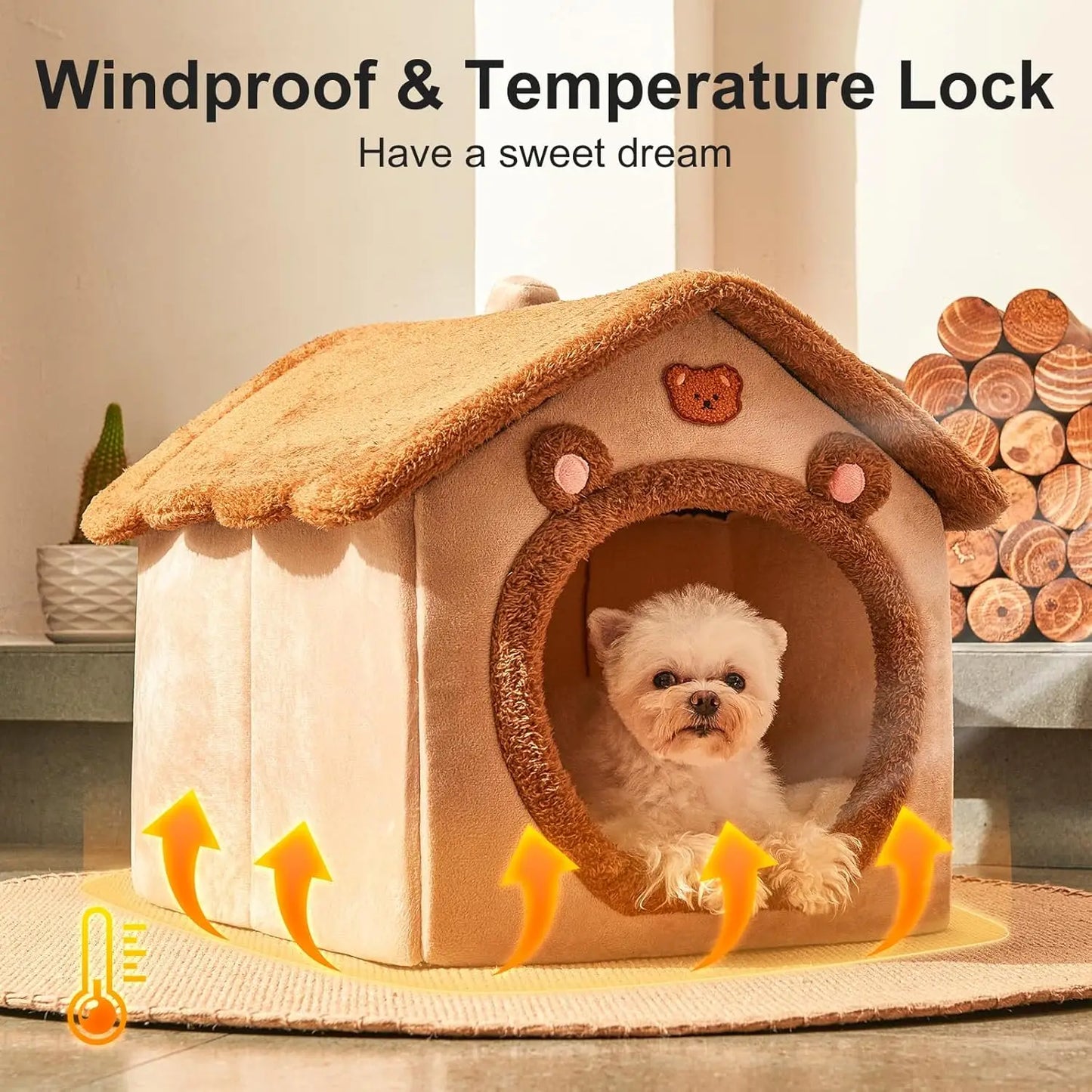 Enclosed Pet Cave House Faux Fur Washable
