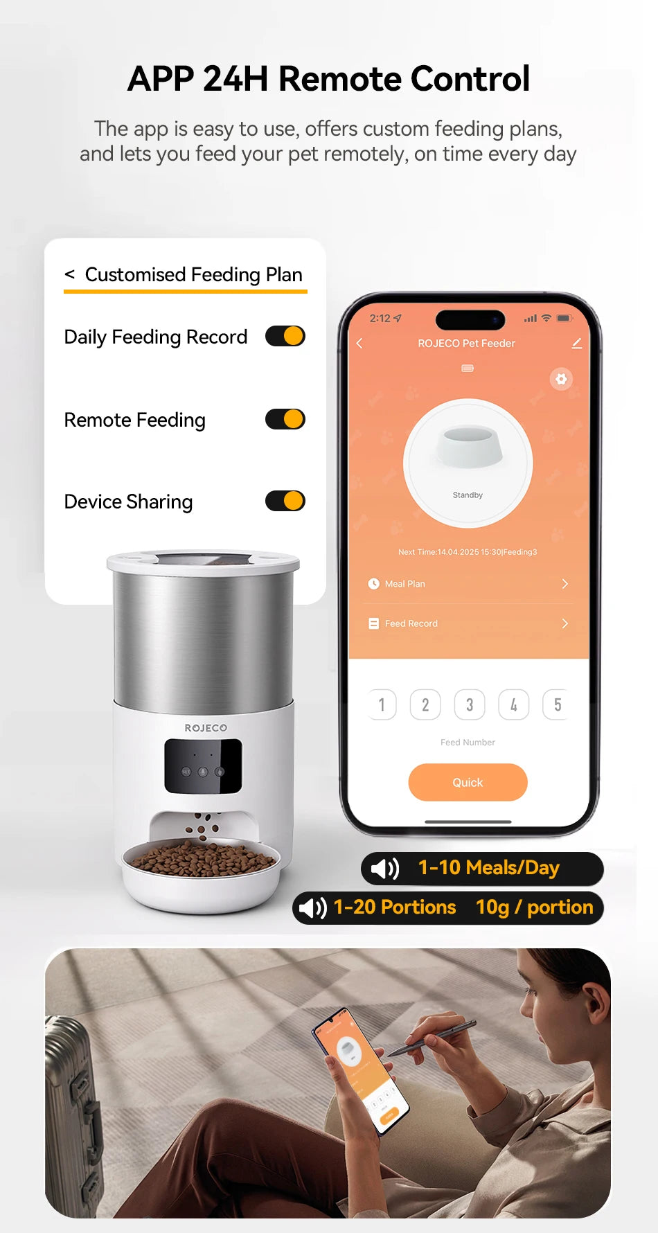 ROJECO 4.5L Smart Pet Feeder WiFi