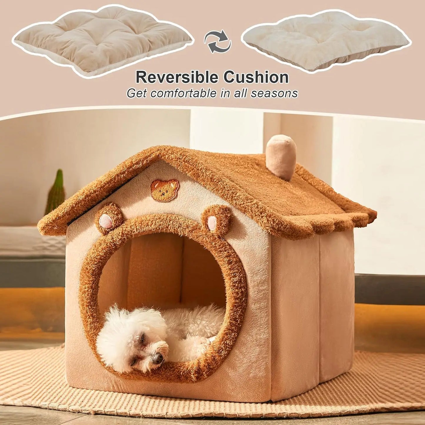 Enclosed Pet Cave House Faux Fur Washable