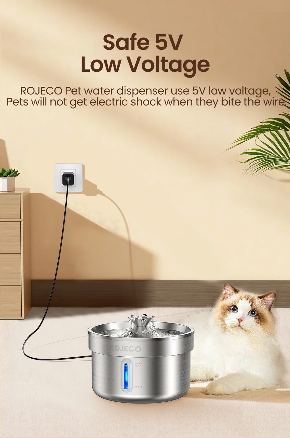 ROJECO Stainless Steel Pet Fountain