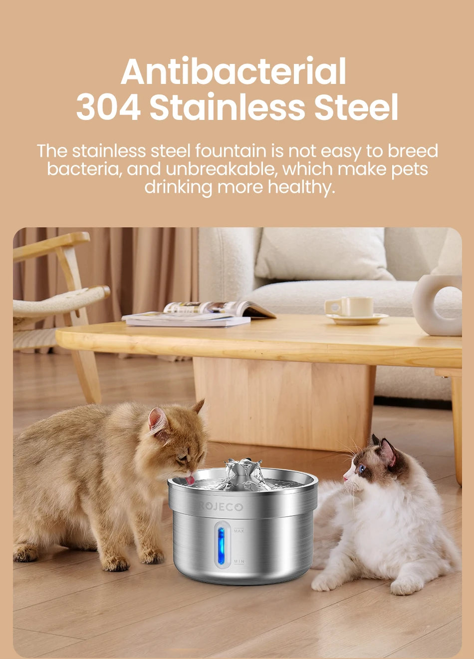 ROJECO Stainless Steel Pet Fountain